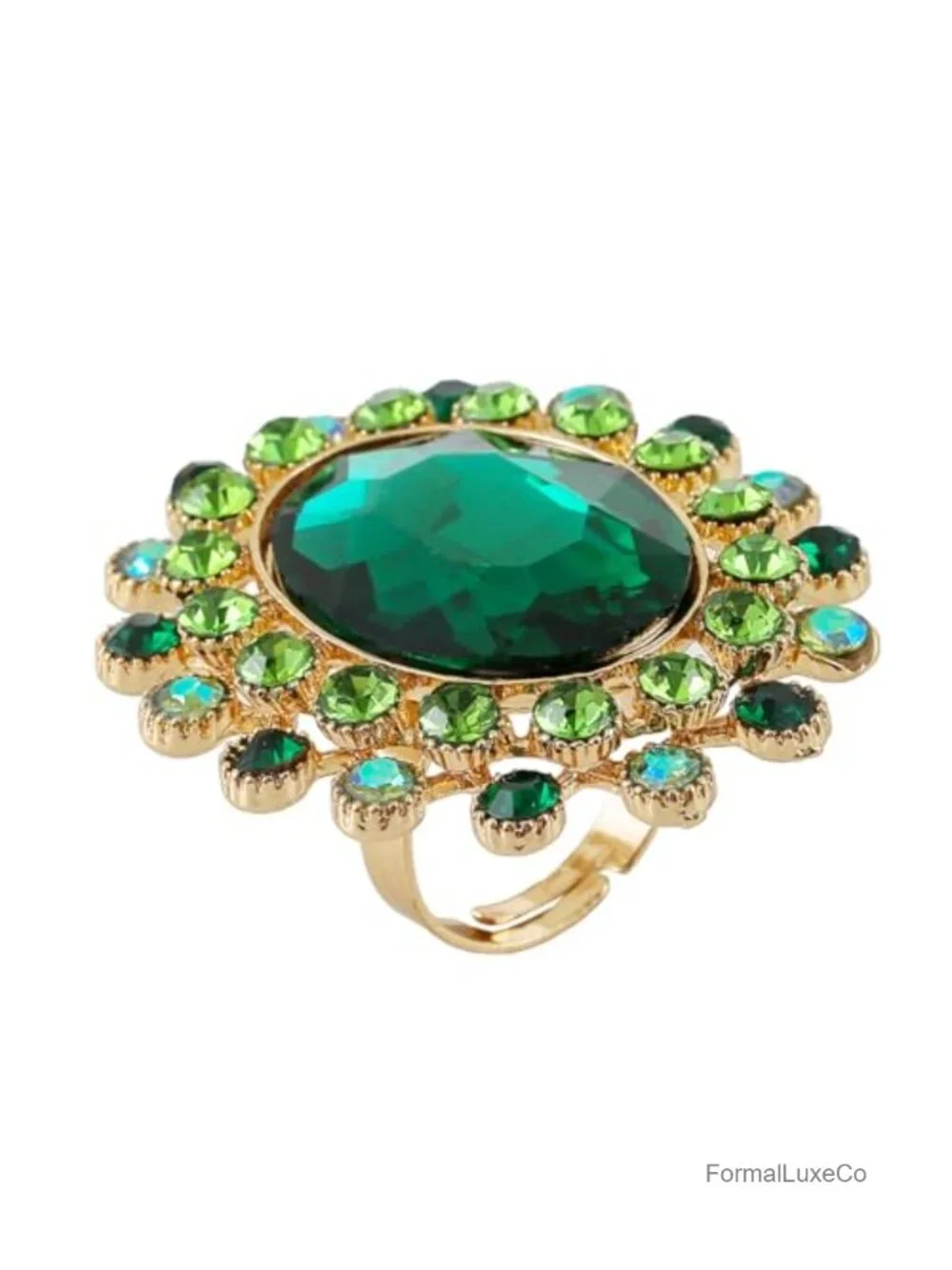 Crystal Rhinestone Gold Plated Adjustable Oval Statement Ring Women Cocktail